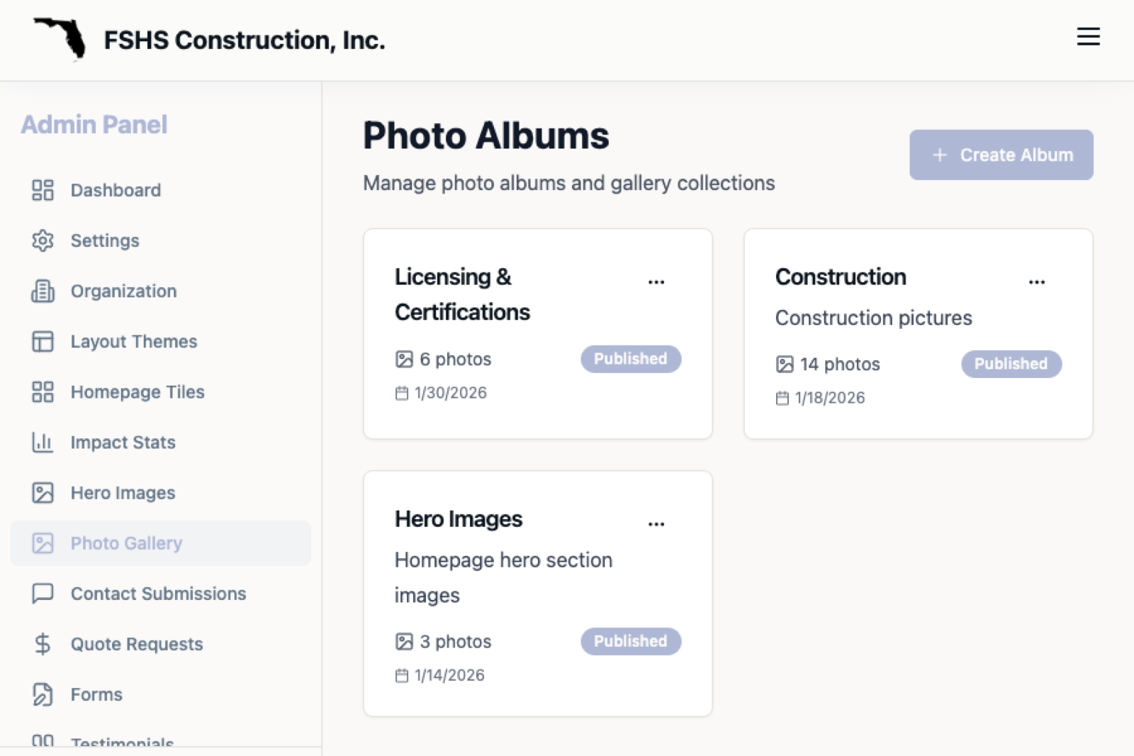 Photo gallery and albums management