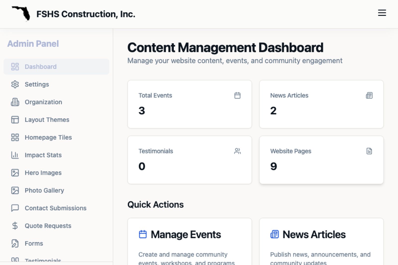 Admin page editor and controls