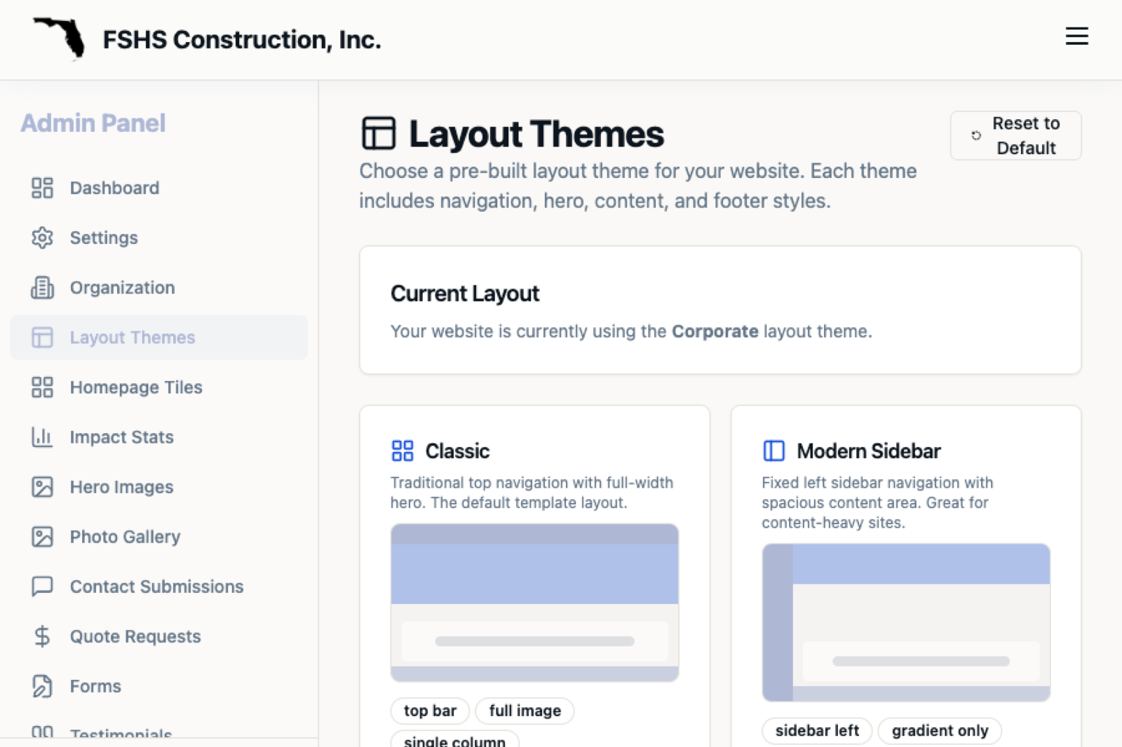 Theme customization and layout themes